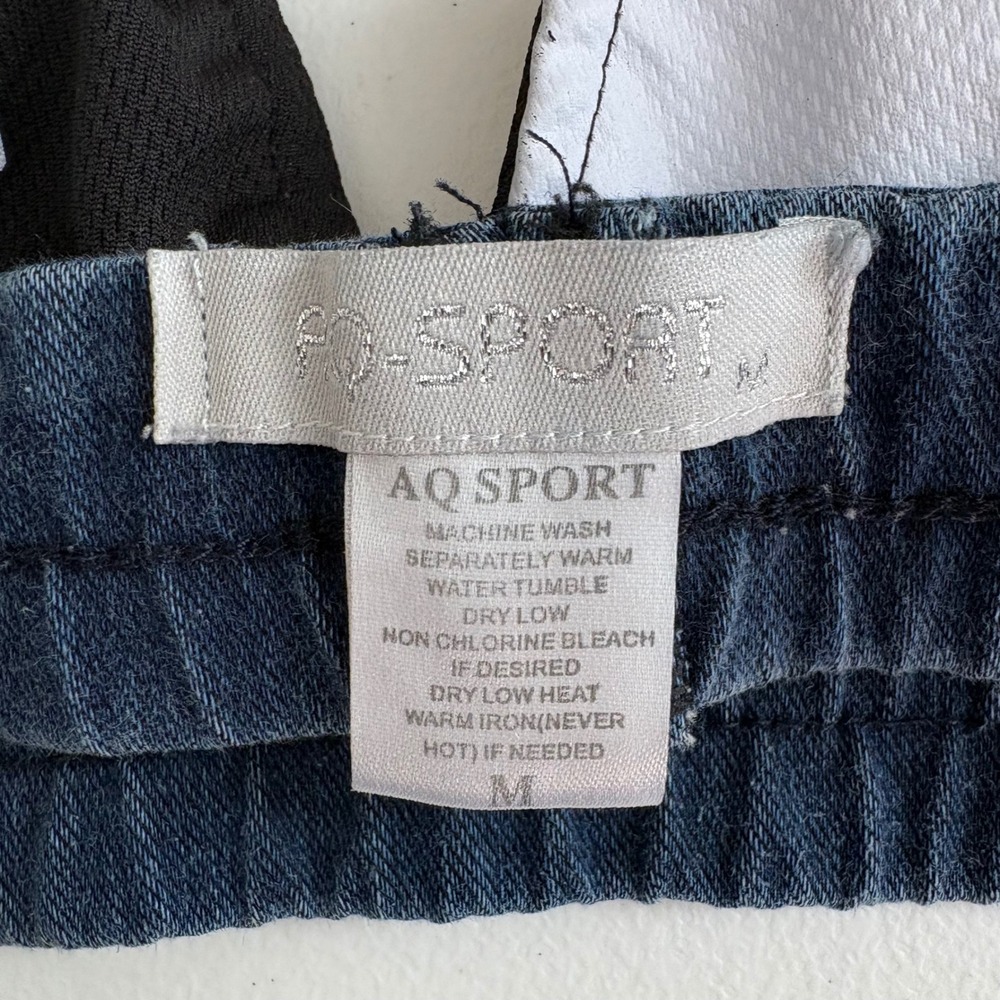 AQ Sport Womens Bralette Top Black Denim Mesh 90 Patch Teal Stripe Size Medium - Picture 3 of 3